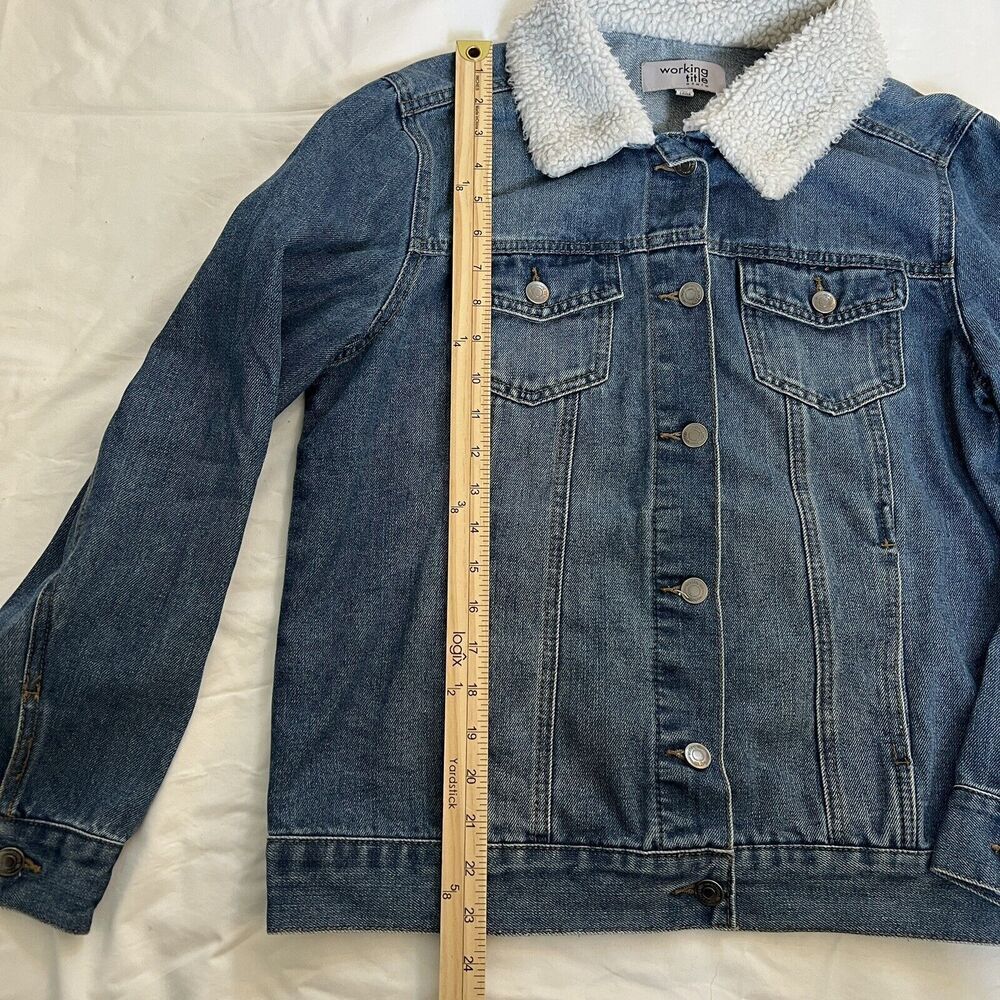 Denim Jacket Faux Fur Collar Working Title Women’s Size Large - Picture 4 of 8